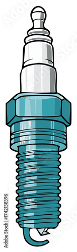 Cartoon Spark Plug Engine Component for Internal Combustion Auto Vehicle Repair