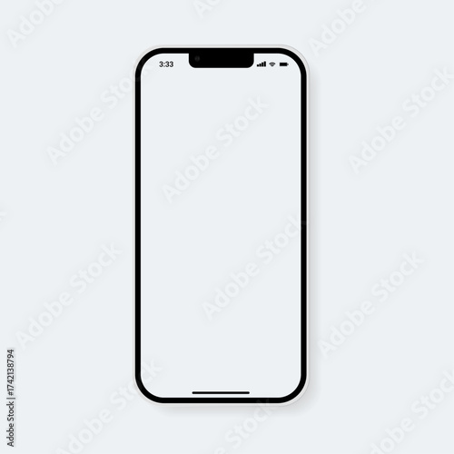 Minimal blank mobile phone mockup with empty screen, white background. Perfect for showcasing mobile UI, app design, or responsive website previews.