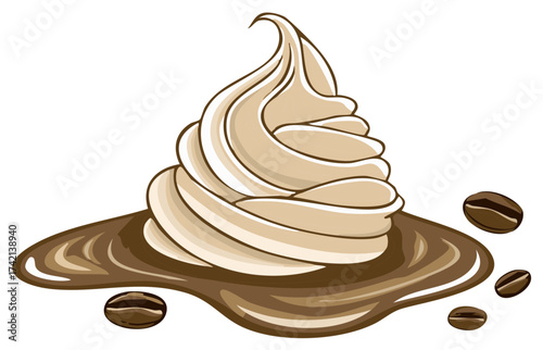 Whipped Coffee Treat with Beans and Swirl Cream Dessert Illustration