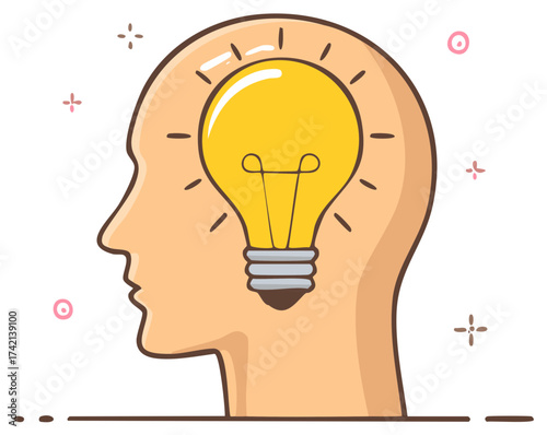 Human head with lightbulb idea concept illustration