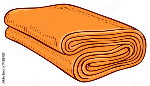 Cartoon illustration of a folded orange blanket or towel with layered design.