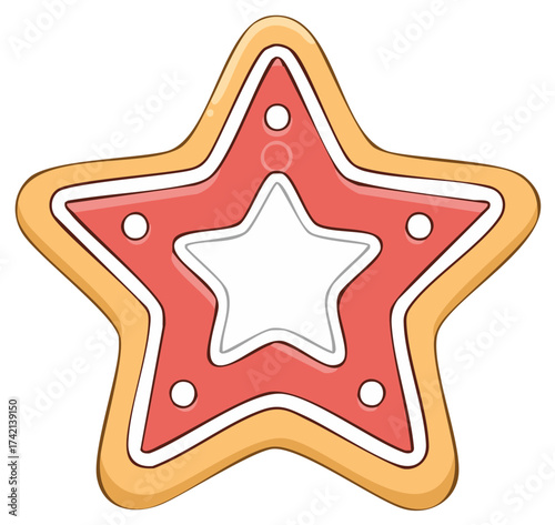 Festive star shaped cookie with pink icing and decorative frosting vector illustration