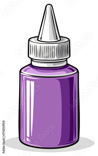 Drawing of a purple liquid dropper bottle with a white cap and applicator tip