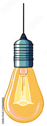 Stylized illustration of a glowing retro Edison light bulb pendant lamp