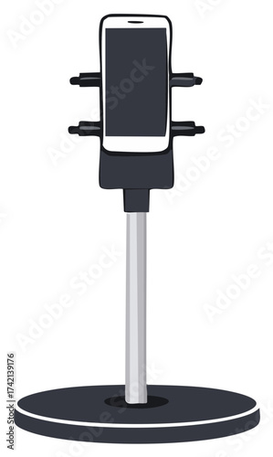Modern smartphone stand with adjustable holder and circular base