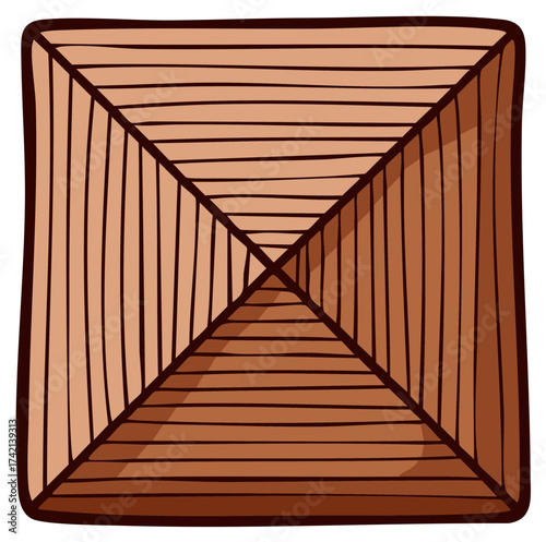 Cartoon Wood Square Pattern Design: Pyramidal Gradient Lines and Brown Geometric Graphic