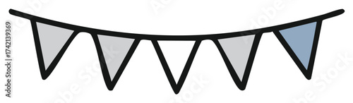 Doodle style gray pennant banner with flags for party decoration or holiday celebration