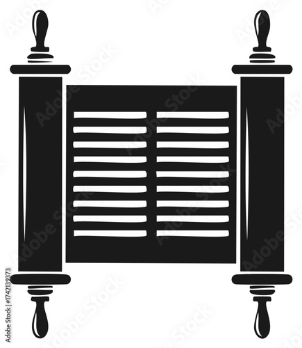 Black and White Torah Scroll Illustration, Symbolic Representation of Jewish Faith
