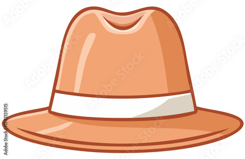 Simple cartoon vector illustration of a classic orange fedora hat with white band