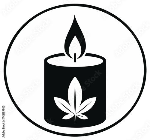 Marijuana Leaf Candle with Flame Inside a Circle Silhouette