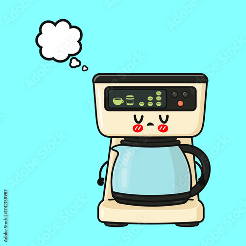 Sad coffee machine thinking about making coffee