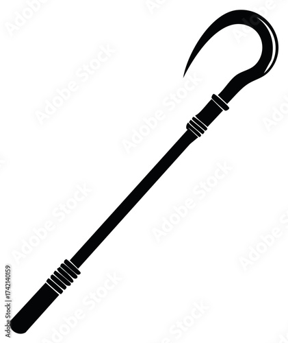 Black symbol of an ancient Egyptian pharaoh's heka scepter or traditional shepherd's crook icon