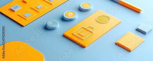 Vibrant Orange and Blue Minimalistic Design Elements Scene