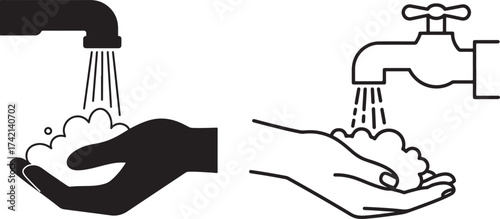 Hands washing under faucet silhouette