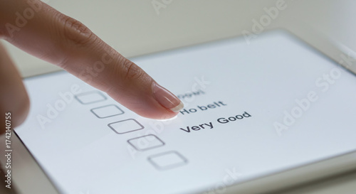 Selecting Very Good Option on Digital Tablet Checklist