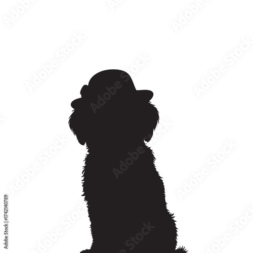 Silhouette of a fluffy dog wearing a hat puppy furry