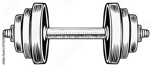 Classic Engraved Barbell Illustration for Strength Training and Fitness Workouts