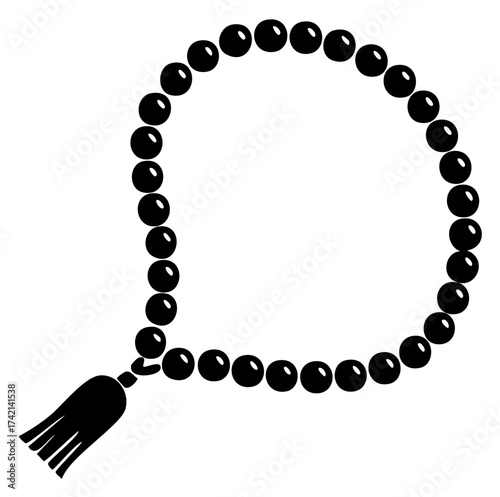 Traditional black prayer beads with tassel used for spiritual meditation and religious devotion