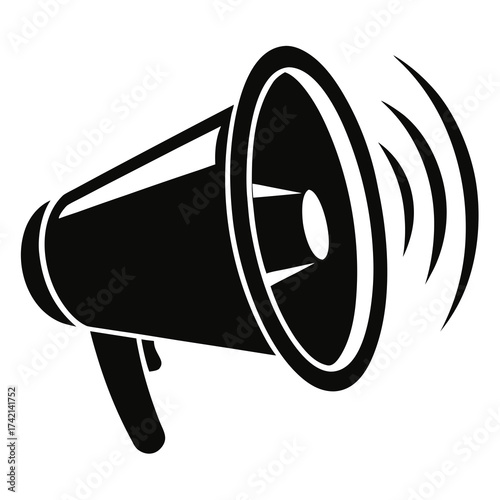 Black silhouette of a megaphone with sound waves emanating from the bell