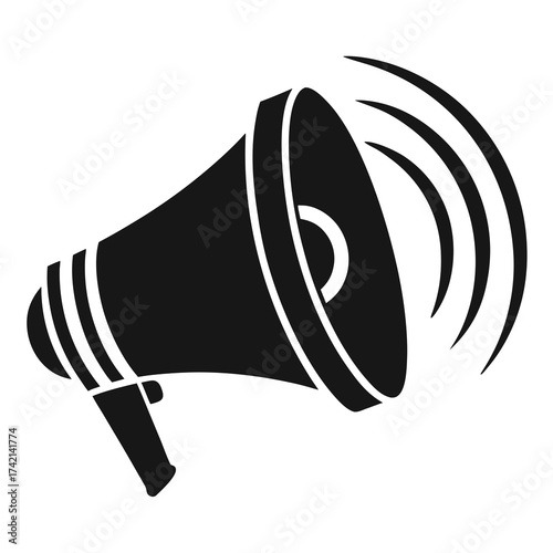 Black silhouette of a megaphone with sound waves emanating from the bell