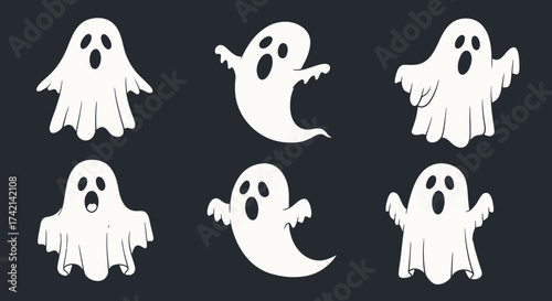 A Spooky Collection of Adorable Cartoon Ghosts Perfect for Halloween and Scary Themed Decorations and Projects