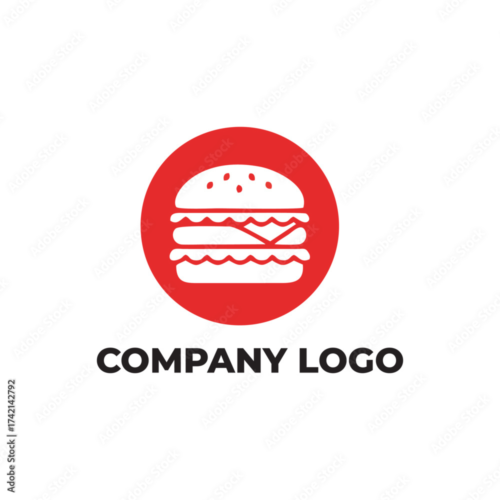 Obraz premium Minimalist Burger Logo Fast Food Circular Red Emblem