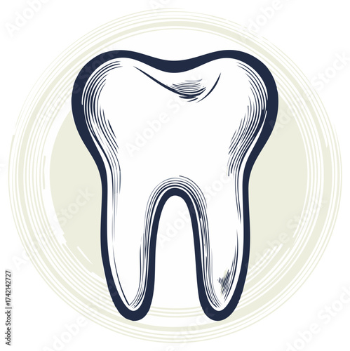 Stylized molar tooth illustration with classic hand drawn sketch style
