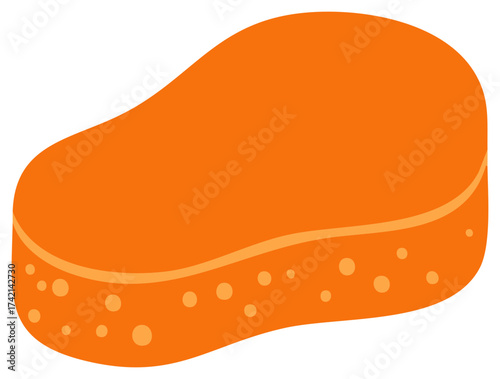 Orange kitchen sponge with pores and soft waves for cleaning