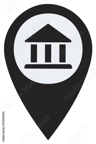 Location marker with classic building icon representing a landmark or destination