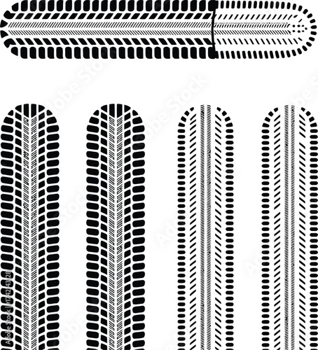 Collection of diverse tire tracks and treads on a white background