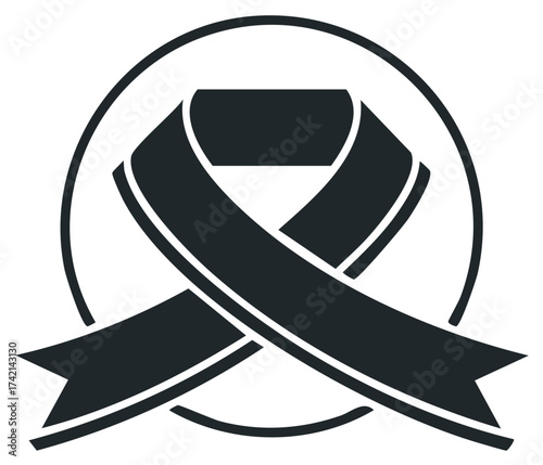 Black awareness ribbon loop inside circle symbol for support and remembrance