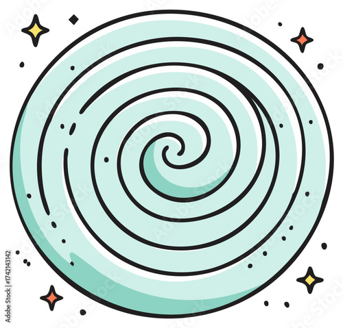 Cartoon spiral galaxy illustration with sparkling stars
