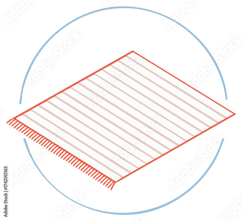 Striped beach towel icon with fringe and circular outline illustration
