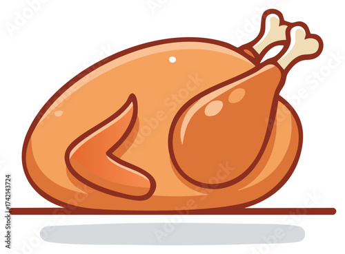 Cartoon depiction of a roasted fowl on a serving platter, Thanksgiving dinner illustration