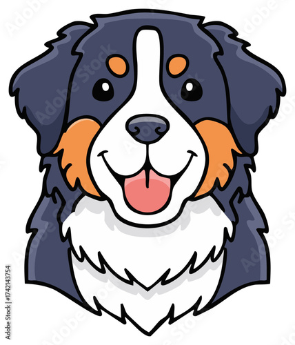 Happy Smiling Bernese Mountain Dog Character Head Cartoon Illustration Vector Art