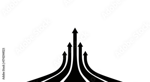 Arrows merging upwards symbolizing growth progress and collective success in a stylized graphic design