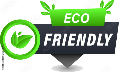 Green badge with leaf design promoting eco-friendly products and sustainable practices, eco friendly icon
