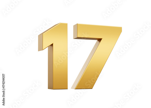 3D Golden number 17 Seventeen with a shiny metallic finish and sharp edges, 3d illustration Free Download 3D Golden number 17 Seventeen with a shiny metallic finish and sharp edges, 3d illustration - GFXLoad