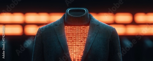 Futuristic Mannequin with Glowing Data Matrix Effect