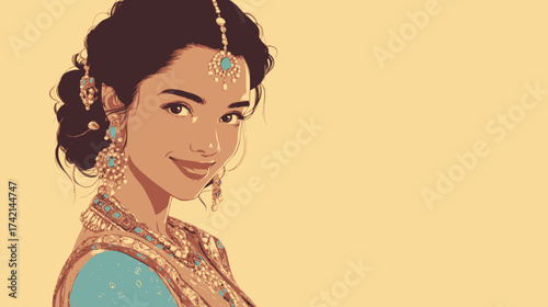 Indian woman wearing jewellery on yellow background
