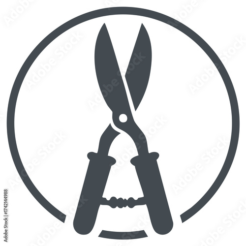 Gardening shears icon within a circle illustration