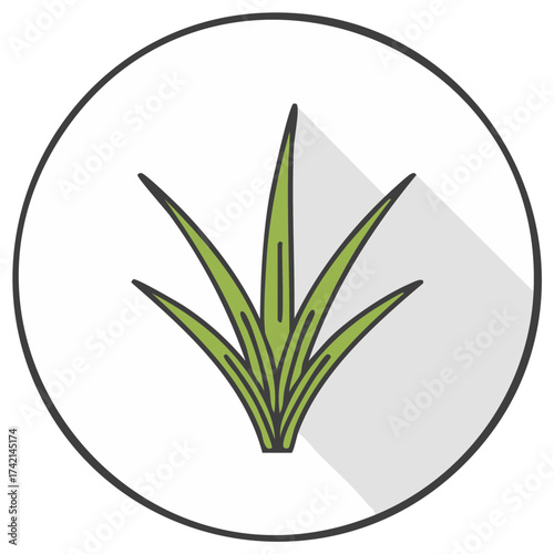 Stylized Grass Tuft Icon with a Long Shadow in a Circular Frame for Visual Design Projects