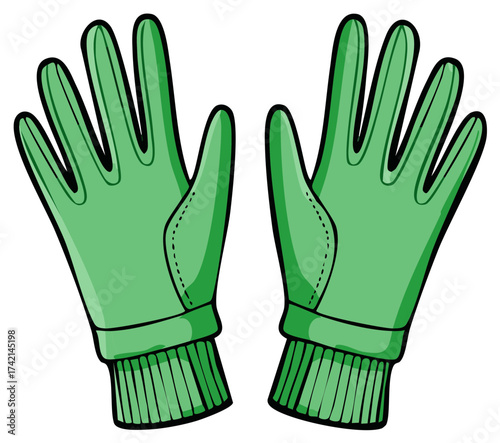 Pair of Green Winter Gloves Detailed Illustration for Cold Weather Protection