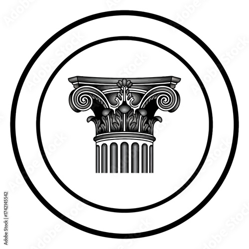 Circular Architecture Frame Vector, Corinthian Column Capital Design Icon in Black and White