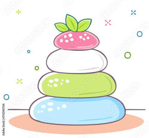 Kawaii Stacked Dango Tower with Strawberry Topping Adorable Asian Dessert Illustration