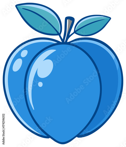 Stylized Fresh Blue Peach Fruit with Green Leaves - Healthy Eating