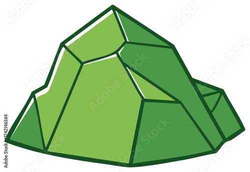 Stylized Green Gemstone With Facets and Dark Outline