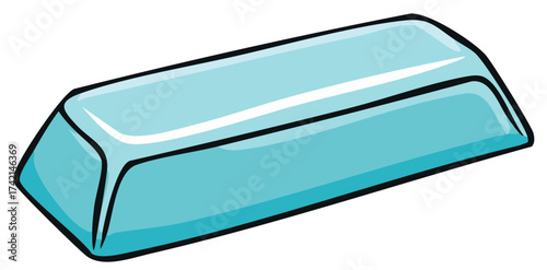 Illustration of Light Blue Ingot Bar, Rectangle Shape, Isolated