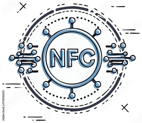 Abstract NFC Technology Concept Doodle Style Illustration Wireless Communication Symbol