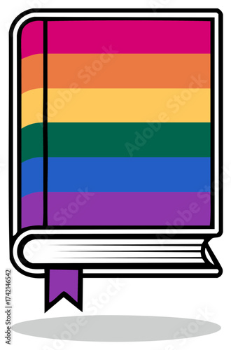 Vector illustration of a book with colorful rainbow stripes, pride and equality symbol